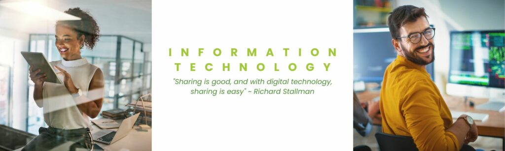 An image of IT Professionals with a quote saying "Sharing is good, and with digital technology, sharing is easy" ~ Richard Stallman